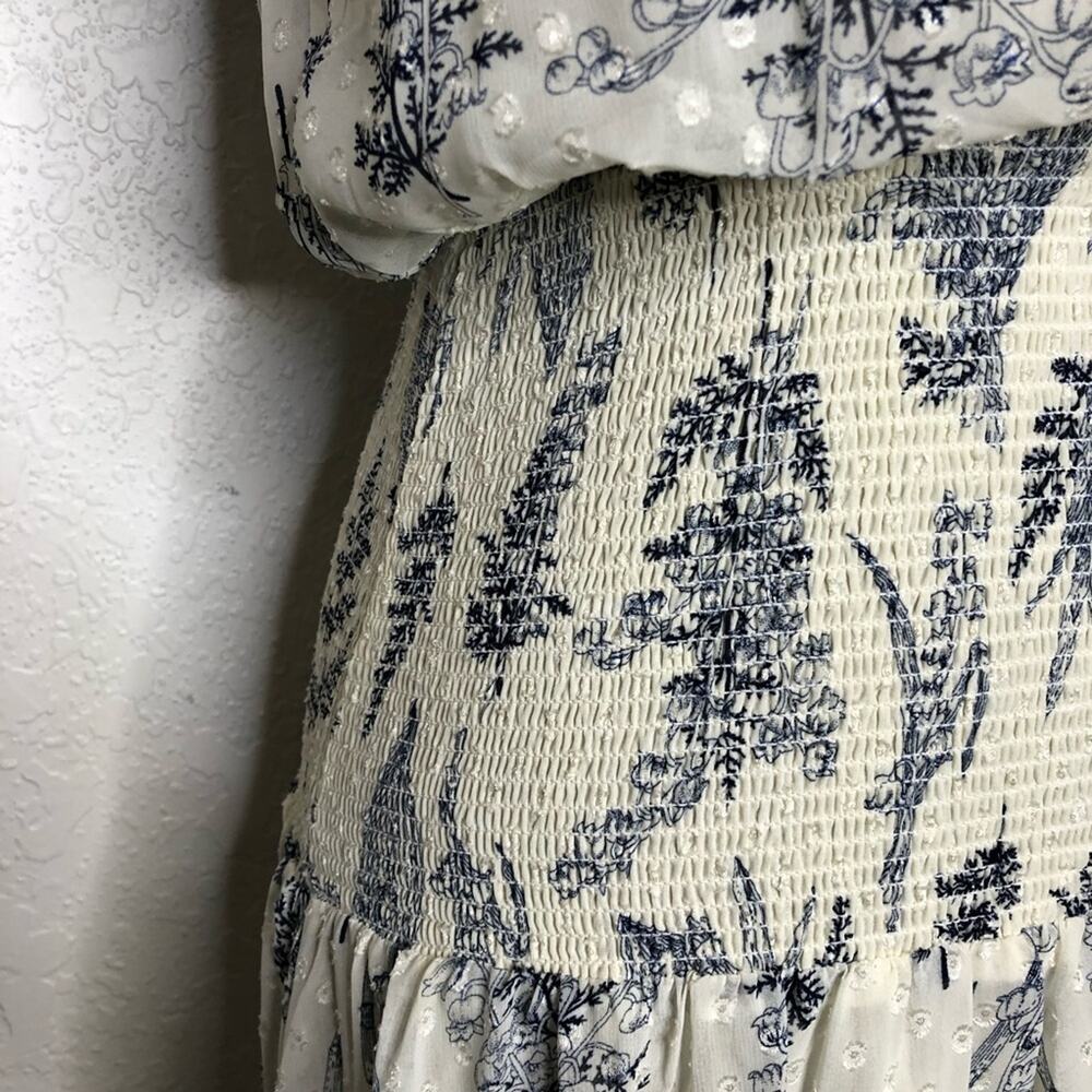 INA white blue floral ruffle smocked maxi dress size Medium - Picture 5 of 16